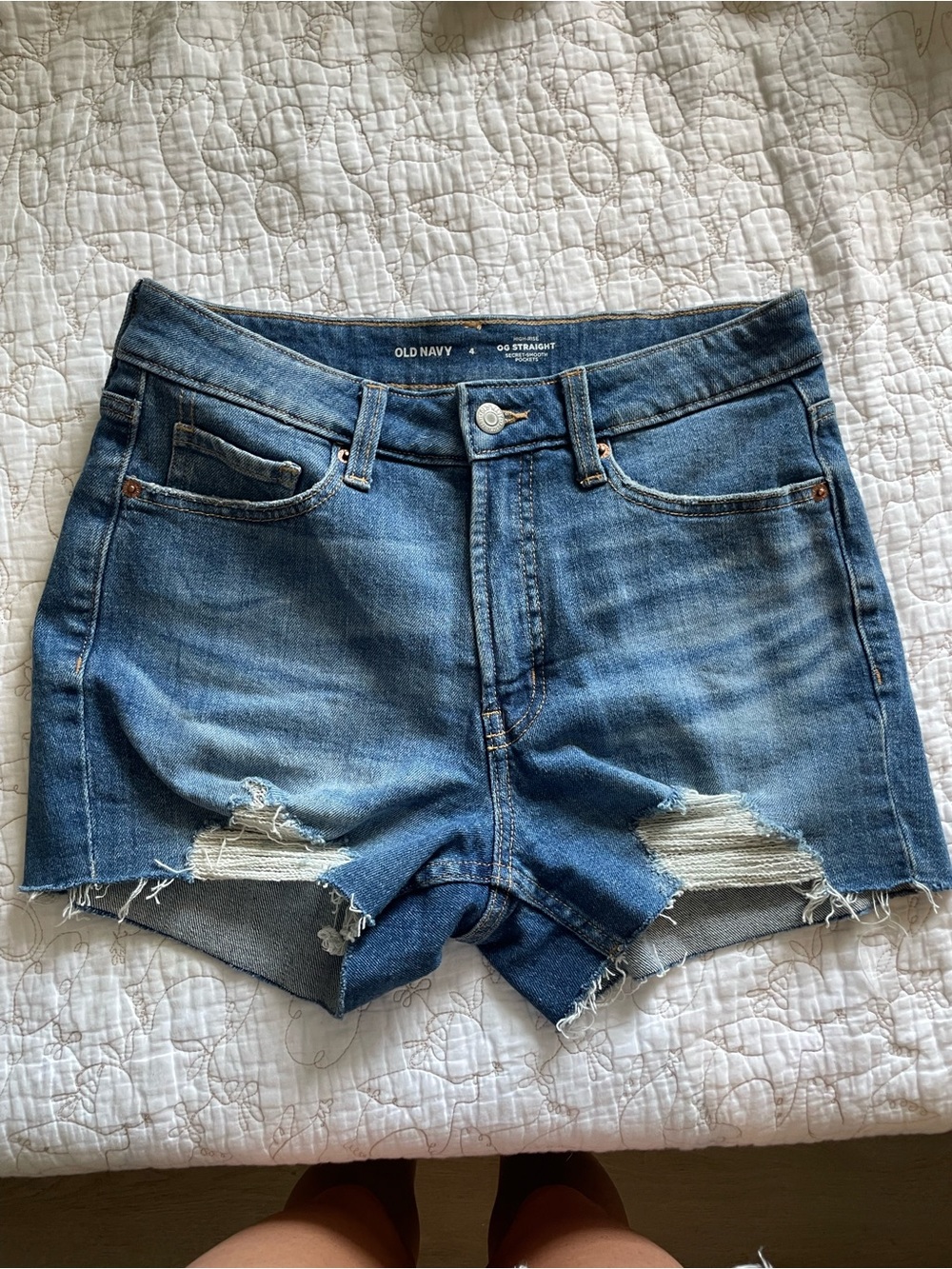 Old Navy Medium Blue Distressed Denim Shorts